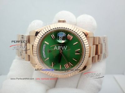 Perfect Replica Rolex Day Date 60th Anniversary Rolex Day Date 40 Rose Gold Green Dial Watch